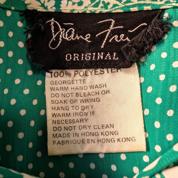 Vintage Diane Freis Women Sz M? Georgette Green Polka Dot Tie Balloon Sleeve Top - Picture 8 of 8